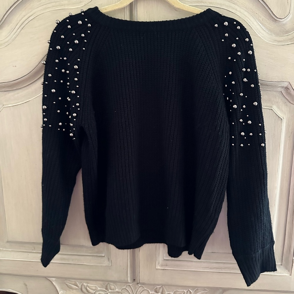 Black Aqua Embellished Sleeve Sweater